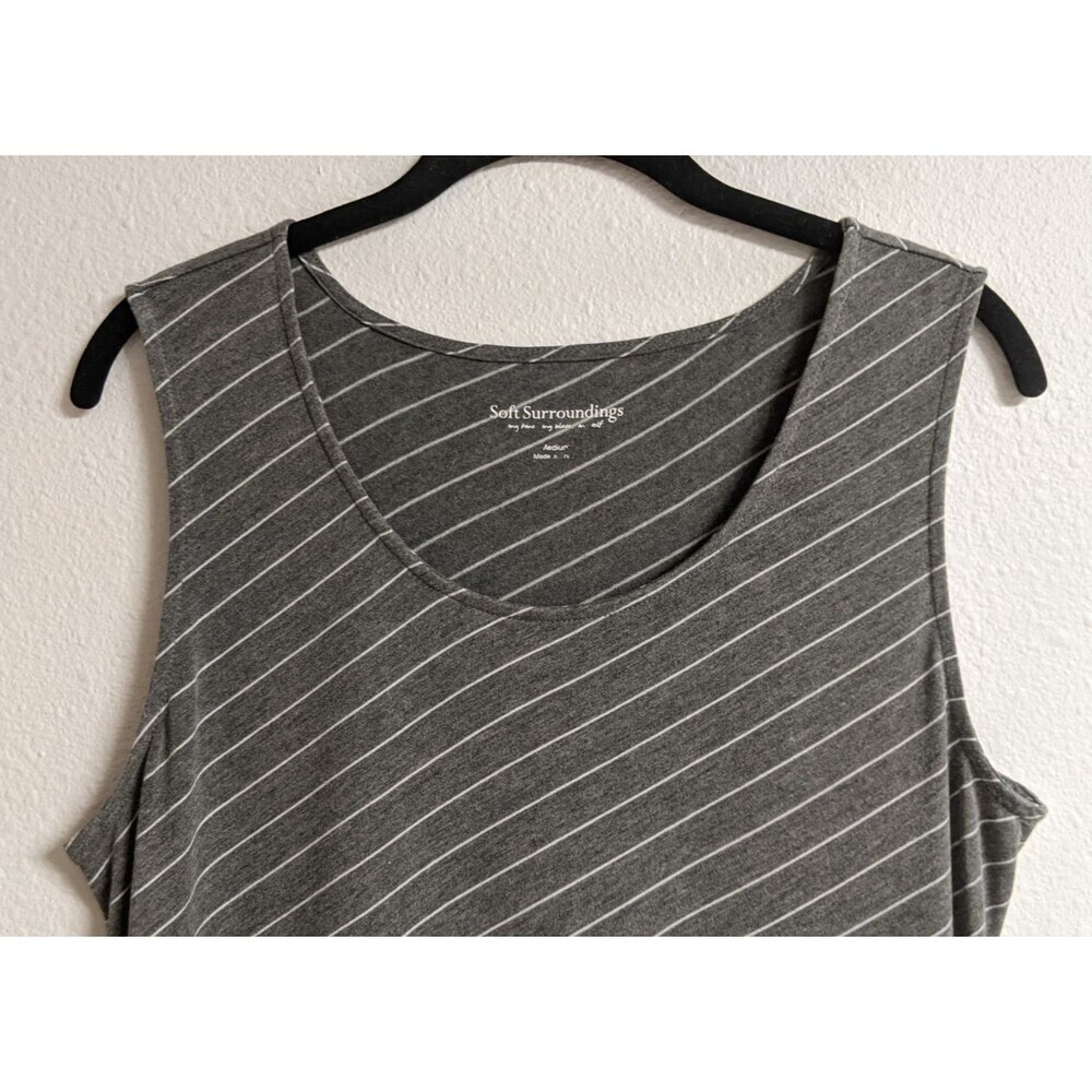 SOFT SURROUNDINGS Grey/White Slant Striped Maxi Dress Minimalist Resortwear M - Picture 3 of 11